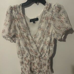 Floral Wrap Top - White and Pink